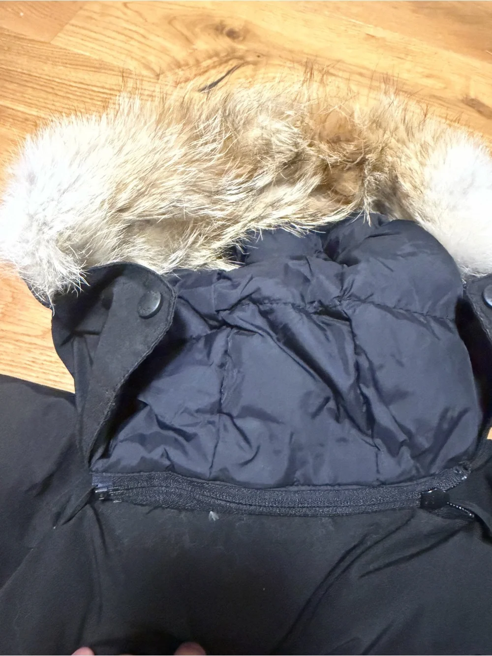 Canada Goose Kids Black Puffer Coat with Fur-Trim Hood unisex fits7-8